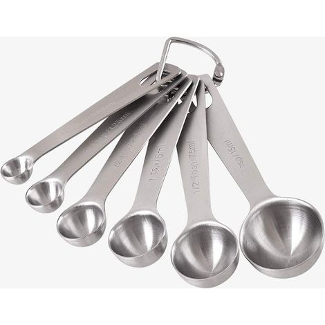 6 cuillères à mesurer, ensemble d'outils de mesure de cuisine en métal en acier inoxydable pour ingrédients secs et liquides (1/5)