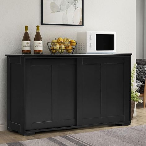 Costway – Buffet de cuisine noir avec porte coulissante – Dimensions 107 x 33 x 60 cm – MDF de haute qualité – Étagère réglable pour rangement optimisé (1/5)