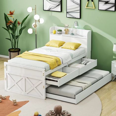 Lit simple 90x190 avec tiroirs et lit gigogne HAVRYA (1/5)