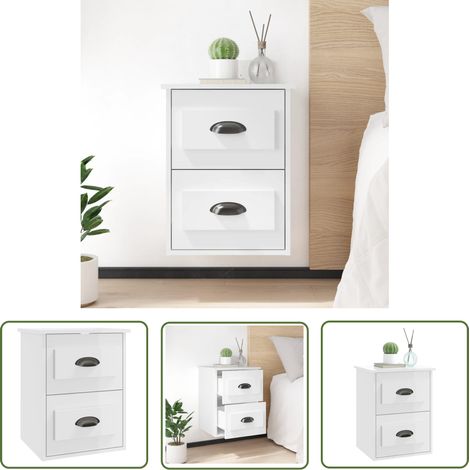 The Living Store Wand-Nachttisch Hochglanz-Weiß 41,5x36x53 cm - Wand-Nachttisch - Nachttisch - Wohnzimmerdeko - Holzwerkstoff Möbel - Weißer Nachttisch (1/5)