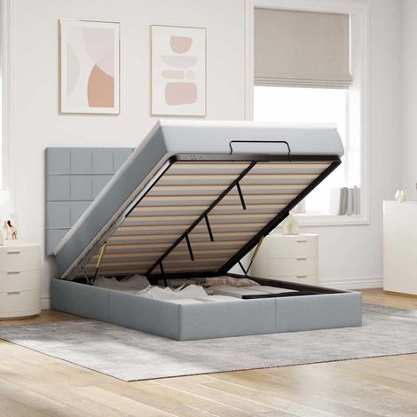VidaXL Cadre de lit ottoman et matelas gris clair 140x190 cm tissu (1/5)