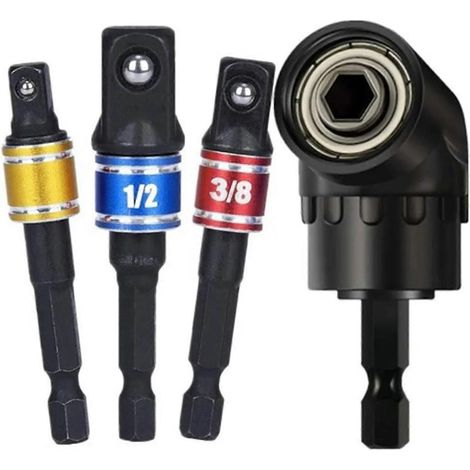 4 adaptateurs de perçage à angle de 105° pour écrous et vis, embouts coudés de 1/2 po, 3/8 po et 1/4 po. (1/5)