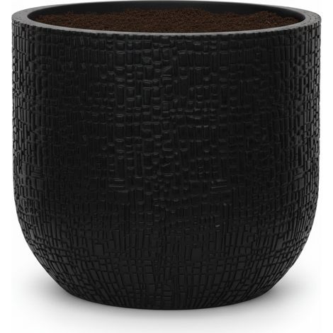 Pot de Fleurs Forme Bol Design Texture Peau Anthracite Intérieur et Extérieur Ø 17 x H 15 cm - PANGIVO (1/5)