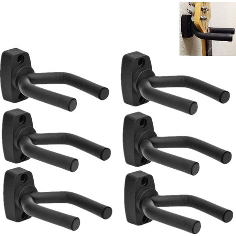 Juego de 6 ganchos de pared para guitarras acústicas, ukeleles, bajos, mandolinas y banjos - Montaje en pared negro (1/5)