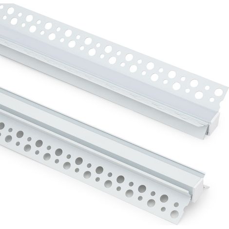 Perfil Aluminio Integrado en Escayola/Pladur Esquina Interior Tira LED hasta 9 mm con Tapa Continua Blanco 2 m Blanco traslúcido (1/5)
