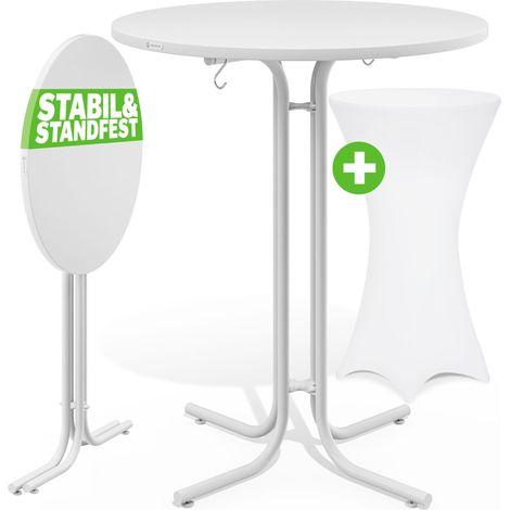 CASARIA® Table haute blanche pliable avec housse mange debout 110 cm bar bistrot jardin 2 crochets inclus intérieur extérieur Blanc