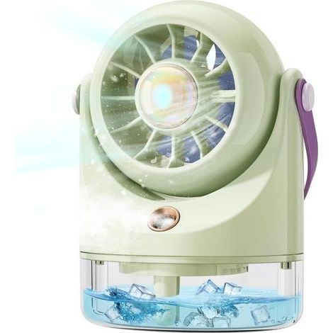 HONORNIC – Tischventilator, Mini-Klimaanlage mit Nebelfunktion, Luftkühler, USB-Ladefunktion, ideal für Camping und Reisen, Grün (1/5)