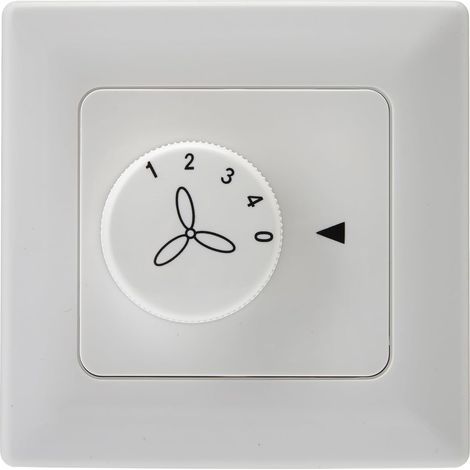 Wall-mounted control, 4 speeds, white plastic, for ceiling fan without light fixture (1/4)