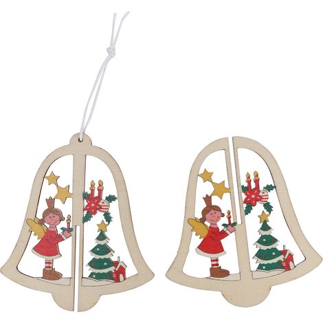 Ornement De Noël En Bois - Décoration Suspendue Forme Cloche - Pour Arbre Et Maison - Lot De 1 (1/5)