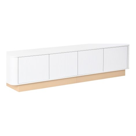 Meuble TV 200cm blanc rainuré, 4 portes et coins arrondis sécurisés (1/5)