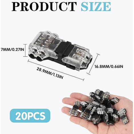 Connecteur en T 2 broches pour fil electrique 20/22 AWG, Connecteur Electrique Etanche Sans Soudure pour Câble Basse Tension, Connecteur LED et Connecteur Electrique pour Voiture et Éclairage (1/4)