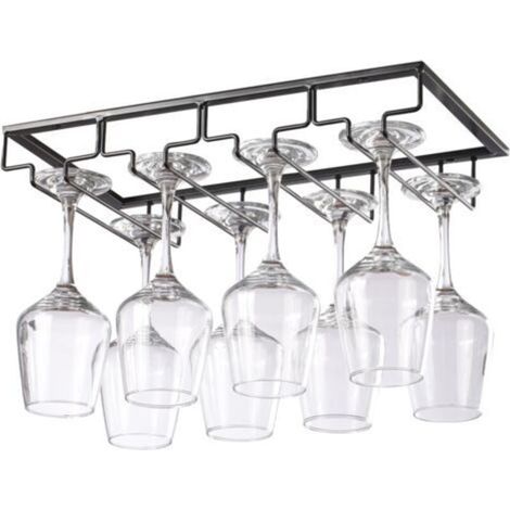 Support Verre Suspendu, Porte Verres à Vin en Métal, Rangement Verre Installation sous Meuble(4 Rangs, Noir)
