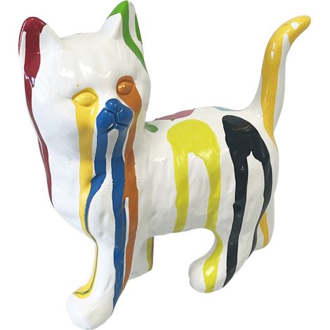 Statue en céramique chat blanc et multicolore 18.5 cm (1/2)