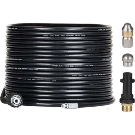 Hose cleaning set for high-pressure cleaners – 15 m – with nozzle and swivel nozzle – Professional 180-bar drain spiral set – with adapter for Kärcher K2/K3/K4/K5/K6/K7 accessories – AA (1/4)