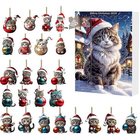 Calendrier de l'Avent 2D Teckels - Pendentif Chat - Décoration de Noël - 24 jours - Calendrier de l'Avent - Pendentif à suspendre au sapin - Cadeau de Noël - I (1/5)
