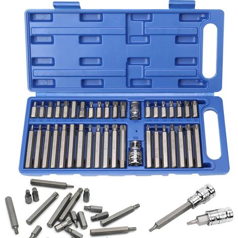 Hexagonal Douille Kit, 40 Pièces Douilles Multidents avec 1/2", 3/8" Adaptateur, Embouts de Vissage avec Bleue Boîte, Jeu de Clés à Douille, avec Torx, Hexagonal et Cannelure(H4-H12, T20-T55, M5-M12) (1/5)