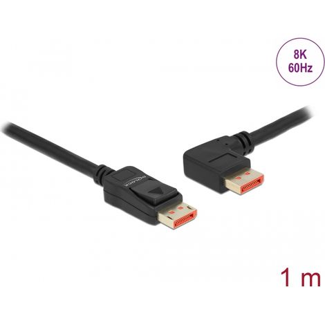 Delock Cable DisplayPort macho recto a macho 90Â° izquierda angular 8K 60 Hz 1 m