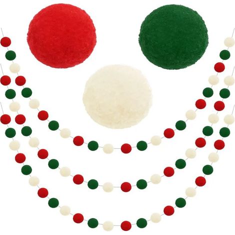 Guirlande Pompon - Guirlande De Boules En Laine 25 mm - Pour Décoration De Noël Intérieure Arbre Salle De Séjour Chambre - Lot De 3 (1/5)