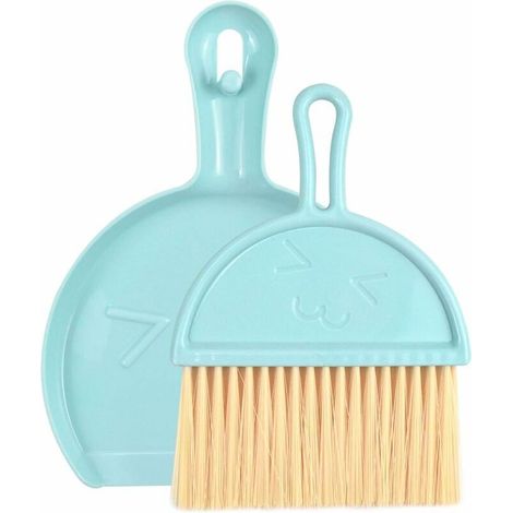 Mini set di paletta e spazzola in plastica blu – Set compatto di 2 pezzi per la pulizia, ideale per ufficio, bambini e adulti.