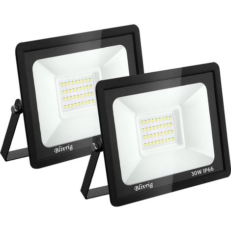 2PCS Projecteur LED Extérieur, 30W Spot LED Exterieur 3000LM Super Lumineux 6500K Blanc Froid Éclairage de Sécurité Extérieur IP66 Imperméable pour Garage Jardin Terrasse Parking