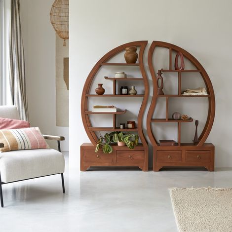 Bibliothèque en bois de teck 155x155 Sphère Bi Ying Yang (1/5)