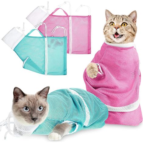 pezzi Borsa da bagno per gatti Borsa da doccia per gatti Borsa a rete anti-morso anti-graffio Borsa di contenimento multifunzionale regolabile per il bagno, taglio delle unghie, orecchie pulite (1/5)