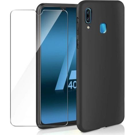 Coque Samsung A40 & Verre Trempé écran Protecteur, Noir Etui Housse de Protection Mate Légère Ultra Mince Flexible en Premium (1/4)
