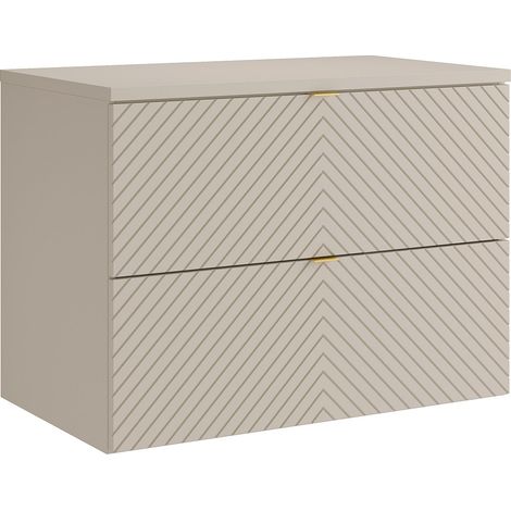 Meuble sous vasque suspendu en chevrons avec planche - Beige - 80 cm - DORIONI (1/3)