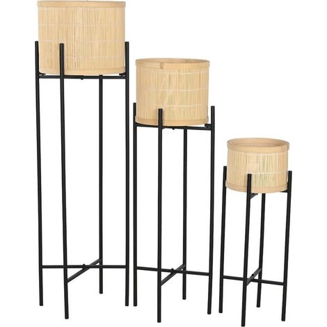 Support de plante bambou métal style scandinave noir naturel - bambou naturel et noir mat (1/5)