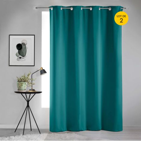 Rideau obscurcissant à œillets 135 x 240 cm – Lot de 2 – Uni Bleu Paon (1/5)