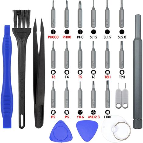 Lot de petits tournevis Torx T3 T4 T5 T6 T8H T9H T10H P2 P5 Y000 / Y0,6 mm PH000 Tournevis de précision pour MacBook PS4 iPhone (1/5)