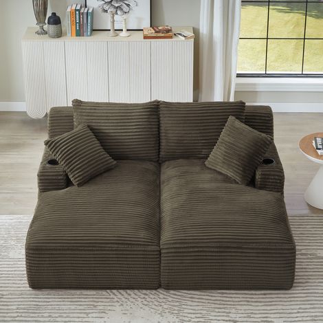 Doppel-Chaiselongue-Sofa aus braunem Cordstoff mit Getränkehaltern – MEUBLIV (1/5)