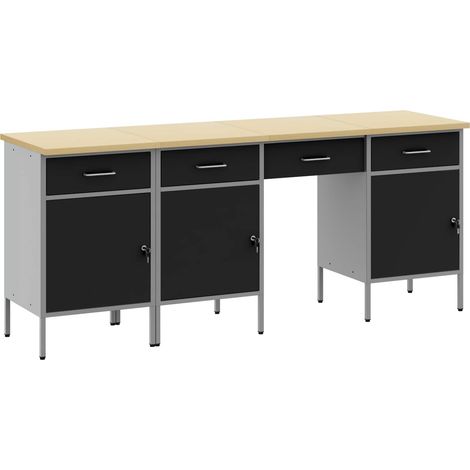 vidaXL Armario de trabajo 4 uds. Negro Madera Ingenierizada y Acero (1/5)