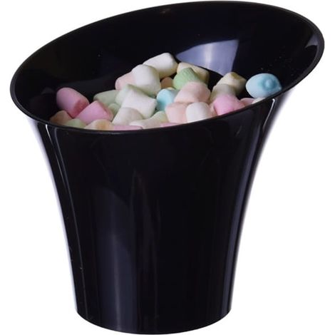 Vasitos de plástico para postre, forma de cuerno diagonal, 170 ml/25 unidades, color negro. (1/2)