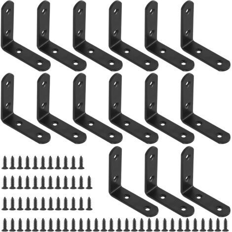 Lot de 15 équerre à angle droit, acier inoxydable noir 65x65x3mm, vis M4 incluses, pour meuble chaise bibliothèque (1/5)