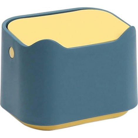 Petite poubelle de table, mini poubelle de table portable, couvercle à pression, porte-mouchoirs de bureau pour la maison, le bureau, la cuisine, la chambre, la salle de bain ou la voiture (bleu). (1/5)