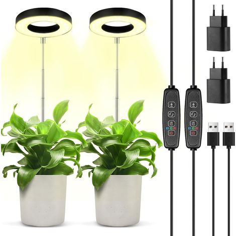 2-teilige Pflanzenlampe, Vollspektrum-LED-Wachstumslampe, 9 Helligkeitsstufen, 180° drehbar und mit 3/9/12-Stunden-Timer, höhenverstellbare Wachstumslampe, für Pflanzen (1/5)
