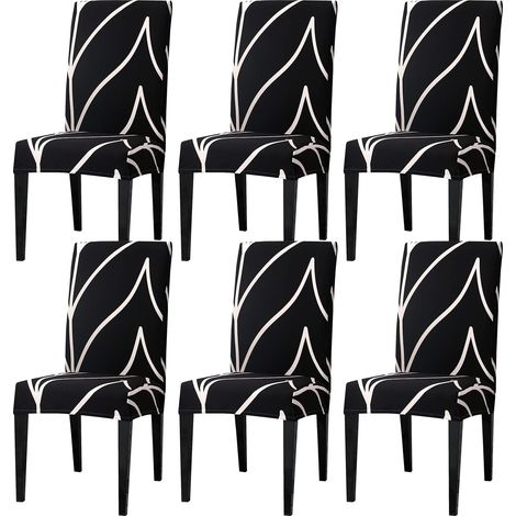 Ensemble de 6 housses de chaise extensibles (noires), protection pour chaises de salle à manger