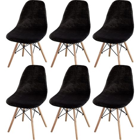 Set of 2/4/6 Mid-Century Modern Dining Chair Covers – Armless Chair Covers for Kitchen, Dining Room (Black, Set of 6)