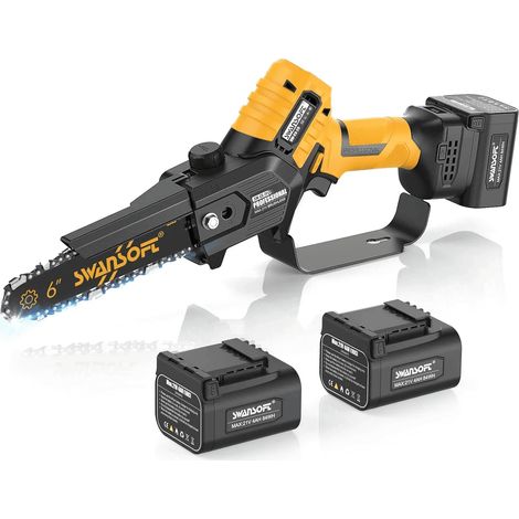 SWANSOFT 6 pouces 600 W / 21 V / 4000 mAh2, tronçonneuse électrique professionnelle avec lubrification automatique (Jaune) (1/5)