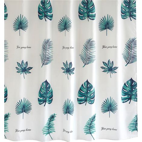 Rideau de douche en polyester imperméable avec crochets de suspension (motif feuille, 1,8 x 1,8 m) (1/5)