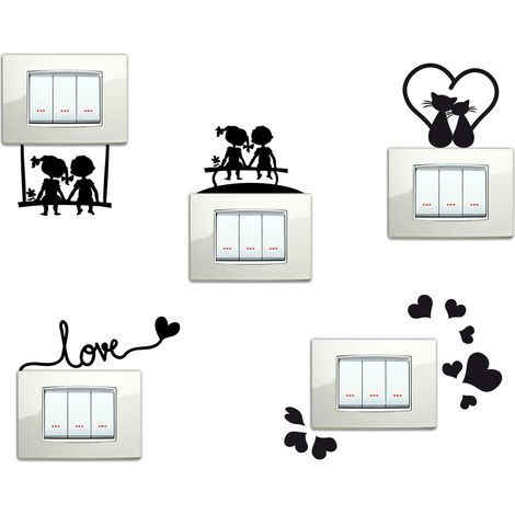 Set mit 5 Kinderaufklebern: Schild/Stecker – Schaukel/Kätzchen/Herzen/Liebe – Schlafzimmerdeko