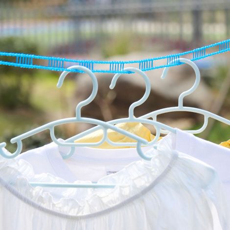 Corde à linge de 8 mètres en nylon résistant au vent et à charge soutenue, installation sans perçage, pour intérieur et extérieur, bleu (1/5)