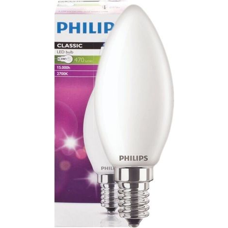 PHILIPS AMPOULE LED E14 230V 4,3W(=40W) 470LM 2700K LEDCANDLE FLAMME - 347182 (1/3)