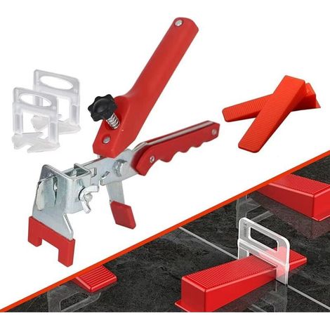 Kit de Nivellement pour Carrelage avec 1 Pince, 400 Clips(3 mm), 100 pièces Cales réutilisables Ensemble,Système de nivellement pour carrelage de Carreaux épaisseur6-15 mm (1/4)