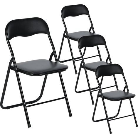 Set of 4 Folding Chairs PVC Black, Load 110 kg Lightweight Folding Chairs with PVC Seat, Protective Pads, Easy to Use for Home, Office or Reception (1/5)