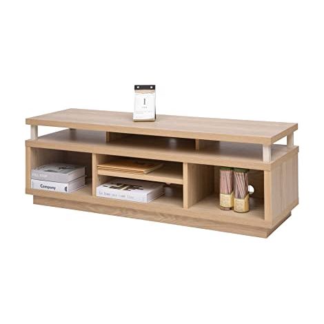 Iris Ohyama, Porta TV/Mobile TV/TV Porta TV in legno/Porta TV con 5 ripiani aperti/TV fino a 55, Legno massello, fori passacavi, Ufficio, Soggiorno - TV Cabinet Middle OTS-125M - Marrone chiaro
