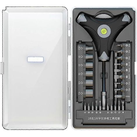 Ensemble de tournevis 28 en 1 S2, embouts de tournevis, douille hexagonale, niveau à bulle, poignée, outils de réparation à main. (1/5)