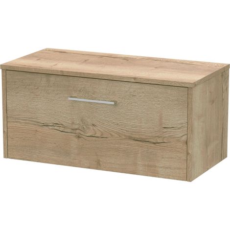 Winshill Contemporary 1 Drawer Wall Hung Vanity Unit with Worktop, Light Oak, 800mm