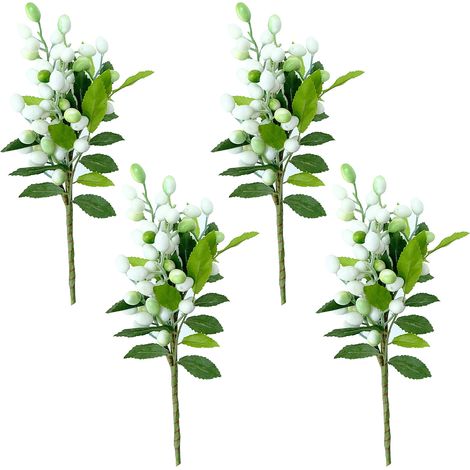 Branche d'olivier artificielle Lot de 4 tiges en soie et mousse imperméables design réaliste pour décoration mariage (1/5)